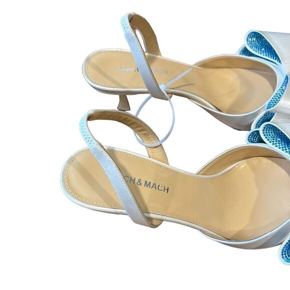 MACH & MACH La Cadeau Bow Pointed Toe Slingback Pump in White (Blue Crystals) - Picture 5 of 9